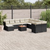 Gossi set canapele de gradina, 12 piese, cu perne, negru, poliratan