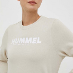 Hummel hanorac de bumbac femei, culoarea bej, cu imprimeu