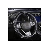 Husa Volan Auto Lumi LUXURY Imitatie Piele Marime M 37-38 cm Negru