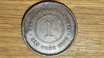 R08 Straits Settlements -moneda de colectie exotica- 1 cent 1872 H - regina Victoria foto