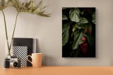 Tablou Canvas, "Frumusețea ascunsă a junglei verzi", Frunze, Verde, &Icirc;ntuneric, Flori, Roșu, Textură, Natură, 26 x 39 cm, CMCLASS