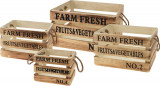 Set 4 cutii pentru fructe/legume Farm Fresh, lemn/sfoara, maro/negru, Excellent Houseware