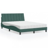 VidaXL Pat cu saltea, Hanko, verde &icirc;nchis, 140x190 cm, catifea 3208595