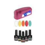 Sistem UV/LED - kit test mali 5x15ml + lampă cu un bec alb - 9W, INGINAILS