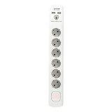 Prelungitor cu protec?ie la supratensiune, 6 prize, USB, alb, Home