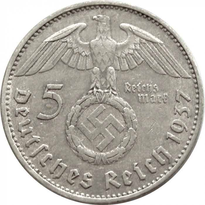 q090 GERMANIA NAZISTA 5 MARCI REICHS MARK 1937 A ARGINT EF