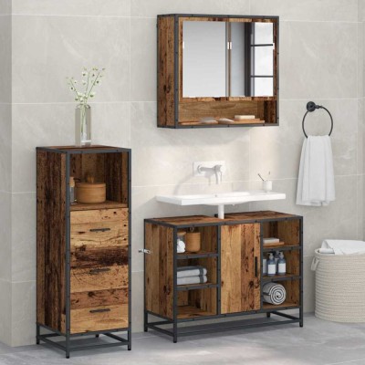 vidaXL Set de mobilier pentru baie 3 pcs Lemn vechi 80 x 33 x 60 cm 3402563 foto