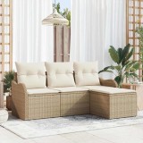 vidaXL Set de canapele pentru grădină cu pernă 4 pcs Bej Rattan poli