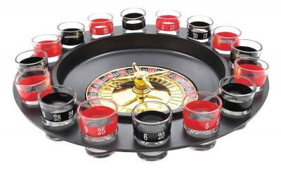 Joc ruleta cu 16 pahare de shot, 2 bile metalice, diametru 29 cm foto