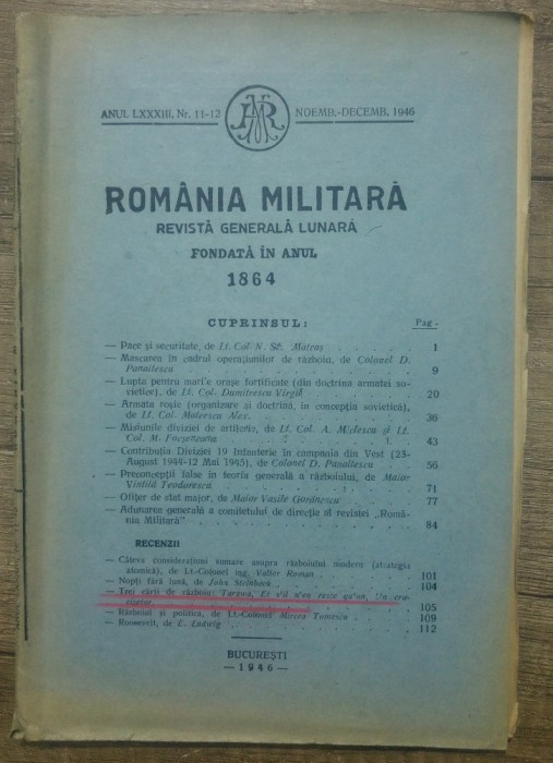 Revista Romania Militara// noiembrie-decembrie 1946