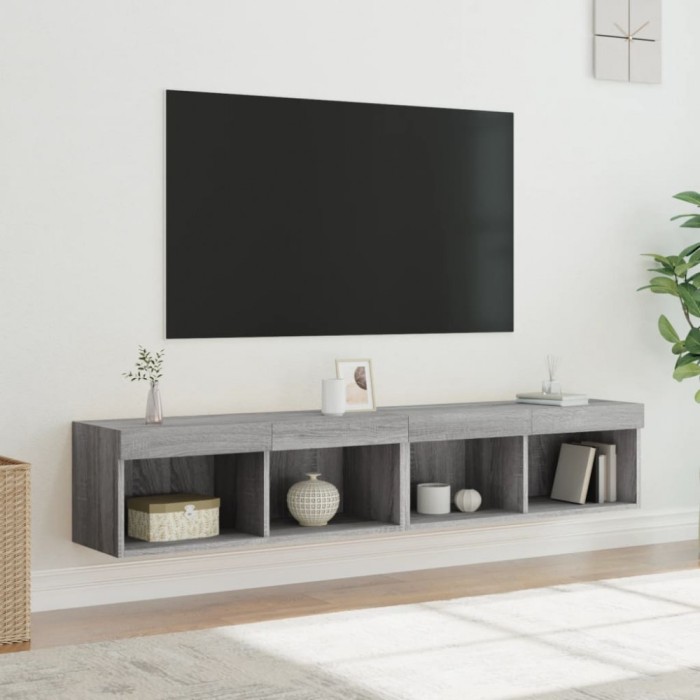 Gossi comode tv cu lumini led, 2 buc., gri sonoma, 80x30x30 cm