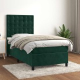 vidaXL Pat box spring cu saltea, verde &icirc;nchis, 100x200 cm, catifea 3143250