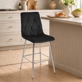 Scaun de bar Artool Libra cu spatar, catifea neagra, 52x56x112 cm