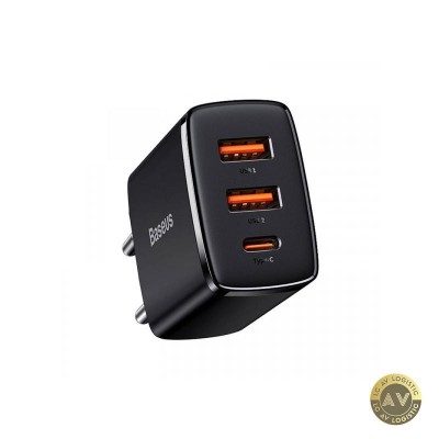 Incarcator Retea Baseus Compact 30W 3A 1 x USB-C - 2 x USB-A Negru CCXJ-E01 foto