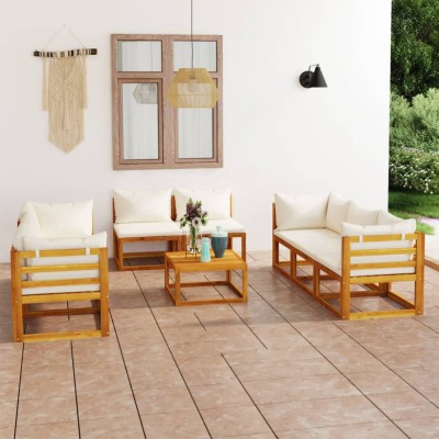 Gossi set mobilier gradina cu perne crem, 9 piese, lemn masiv acacia foto