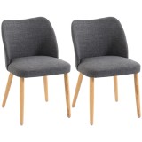 HOMCOM Set 2 Scaune Moderne cu Tapițerie din In, Șezut Confortabil, Spătar Curbat, Picioare din Lemn, Asamblare Ușoară pentru Bucătărie, Cameră, Livin