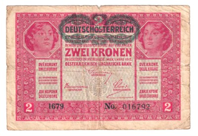AUSTRIA 2 ZWEI KRONEN COROANE 1917 SERIE NEAGRA foto
