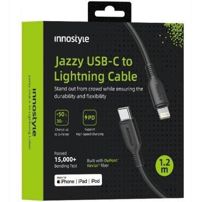 Innostyle Jazzy Jazzy Usb-C Lightning Mfi Cablu De &amp;Icirc;ncărcare Rapidă Pentru Iphone Kevlar 1M Negru foto
