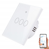 Intrerupator inteligent cu touch, Wireless, VisionHub&reg;, Wi-fi, 3 Canale, din Sticla Securizata, Compatibil iOS/Android, Tuya, Amazon Alexa/Google Assi