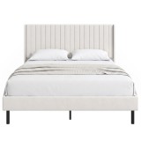 HOMCOM Cadru de pat 140 x 200 cm cu tăblie reglabilă, pat tapițat cu 12 lamele, bej | Aosom Romania