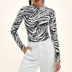 Bluza cu imprimeu zebra, alb, dama, Shein