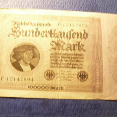 Bancnota 100 000 marci Germania 1923 , cal. Buna