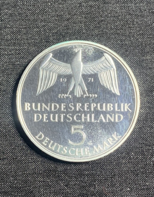 Monedă argint 5 mărci 1971G foto
