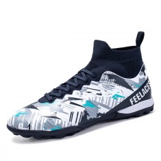 Ghete de fotbal MBrands, 8.4 cu glezna pentru teren sintetic, culoare alb cu negru 43