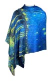 Esarfa tip sal doua fete pictata 12, Dacali, matase, albastru, 180x70cm, Multicolor, Marime universala