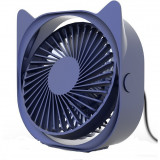 Mini ventilator pentru birou cu usb, Flippy, rotire 360 grade, 3 viteze, 13.5 x 12,8 cm, Albastru