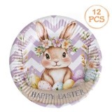 Farfurii de Petrecere din Carton, Set 12 buc, Alb si Lila, Model Pastel, &Oslash;23cm, CMCLASS