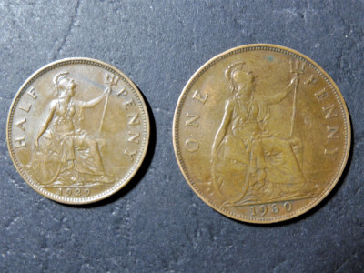 Anglia / Marea Britanie / Regatul Unit - Lot Half Penny 1929 + Penny 1930 (56) foto