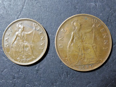 Anglia / Marea Britanie / Regatul Unit - Lot Half Penny 1929 + Penny 1930 (56) foto