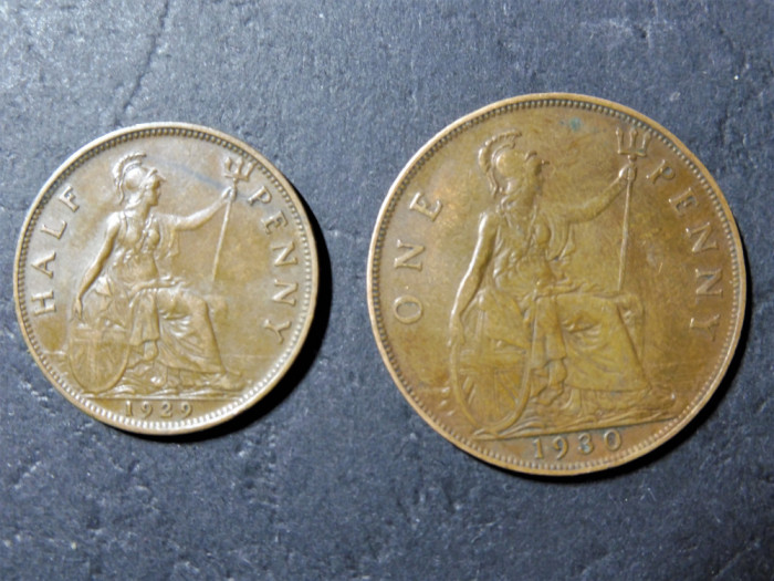 Anglia / Marea Britanie / Regatul Unit - Lot Half Penny 1929 + Penny 1930 (56)