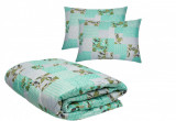 Set pilota primavara/vara si 2 perne Viseo Green Flowers SomnART, microfibra, 150 g/mp, 180x200 cm + 50x70 cm Relax KipRoom