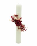Lumanare de cununie botez, 40 cm, cu trandafir matase si plante naturale uscate (personalizabila cromatic si cu text), Eventissimi&reg;