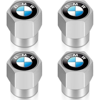 Set 4 capacele pentru ventil auto din aluminiu, General Store, Hexagon, BMW, Argintiu foto