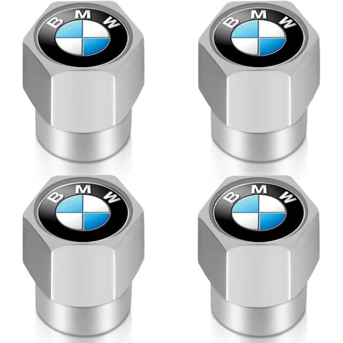 Set 4 capacele pentru ventil auto din aluminiu, General Store, Hexagon, BMW, Argintiu