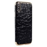 HUSA IPHONE X eleganta cu insertii de Crocodil - Top Case perfect fit, Carcasa, Negru, Apple
