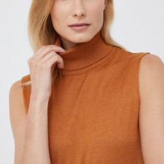 United Colors of Benetton pulover din amestec de lana femei, culoarea maro, light, cu turtleneck