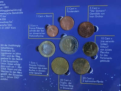 Set complet - Slovenia &amp;icirc;n tolar și Euro serie 2007 de la 1 cent la 2 euro II foto