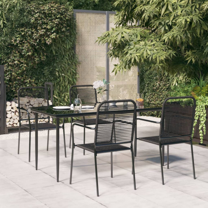 Set de masa gradina, 5 piese, franghie neagra din bumbac &amp; otel GartenMobel Dekor