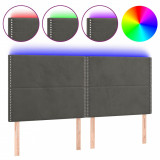 Tăblie de pat cu LED, gri &icirc;nchis, 180x5x118/128 cm, catifea