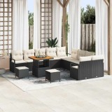 VidaXL Set de canapea de grădină cu 13 piese și perne din rattan polimer negru și acacia.