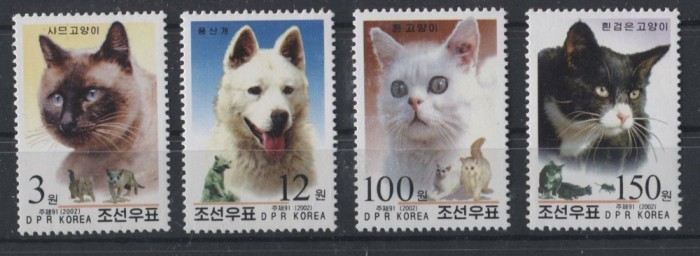 COREEA DE NORD 2002 FAUNA ANIMALE DOMESTICE CAINI SI PISICI