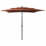 Umbrela de soare 3 niveluri, stalp aluminiu caramiziu 2,5x2,5 m GartenMobel Dekor, vidaXL