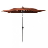 VidaXL Umbrelă de soare 3 niveluri, st&acirc;lp aluminiu cărămiziu 2,5x2,5 m