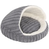 PawHut Pat pentru pisici p&acirc;nă la 5 kg rotund semideschis din pluș cu efect de iepuraș cu pernă lavabilă, gri | Aosom Romania