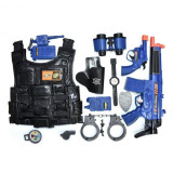 Set de politie cu vesta de protectie, pistol cu sunete si vibratii,catuse, statie, binoclu,busola + alte accesorii, pentru copii , ATS, Oem