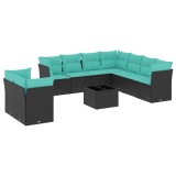 Cumpara ieftin Set canapele de gradina cu 10 piese si perne, poliratan negru